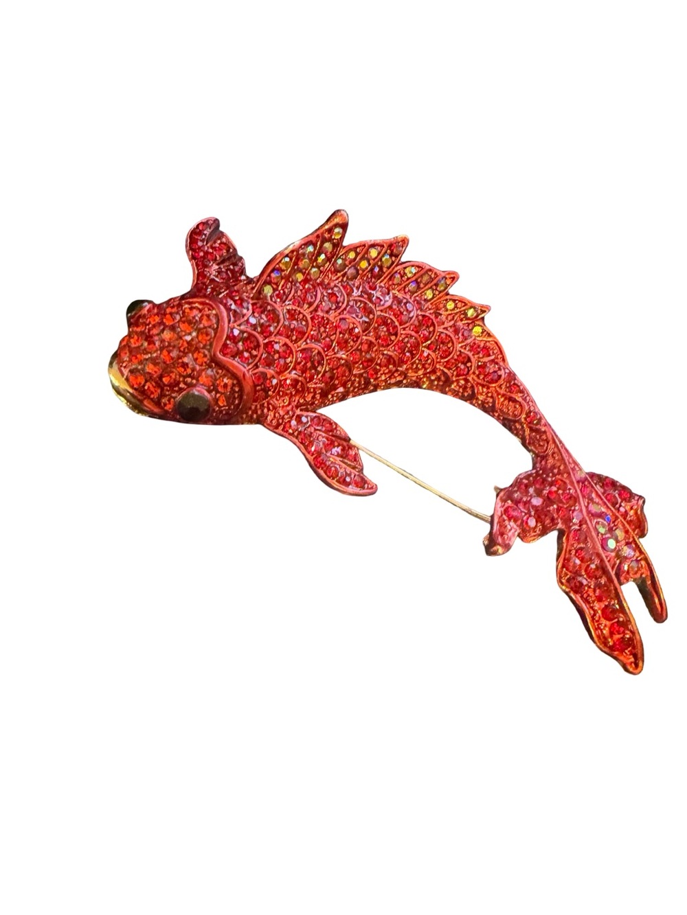 Red Rhinestone Koi Fish with Vibrant fin Brooch